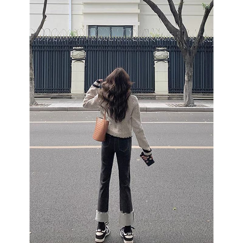 Labave kratke veste, ženske elegantne duge rukave, sivi kardigan s V izrezom Ležerne pletene majice Y2k korejski Sueters Mujer