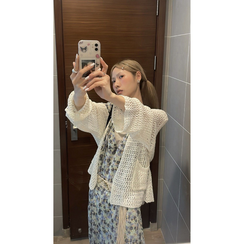 Izdubljeni američki starinski pulover Ženski kardigan pleteni ljetni kaputi dugih rukava za zaštitu od sunca Y2k majice s širokim rupama Sueter