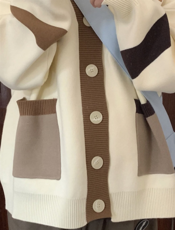 Pleteni, prugasti, kontrastne boje, američki retro široki džemper s V izrezom, ženski džemper s vezom u obliku slova, ljetni elegantni stil