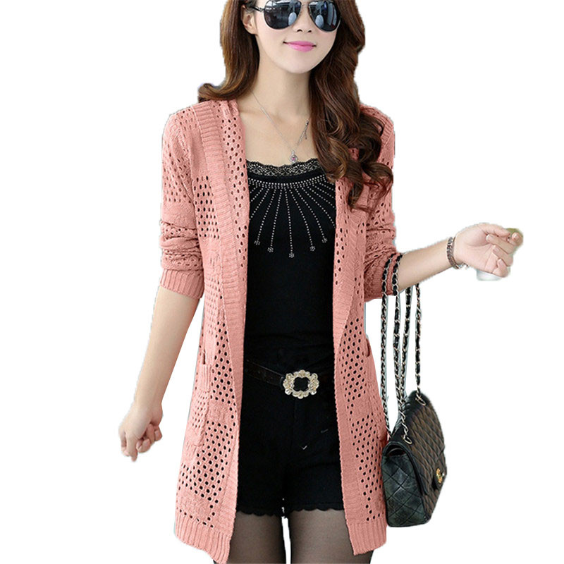 Megztas megztinis Moteriškas megztinis Viršutinis 2022 m. Naujos mados pavasario rudens tuščiaviduris vidutinio ilgio plonas švarkas moteriškas skara paltas