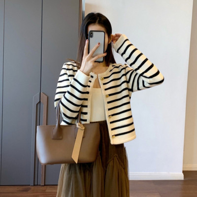 Kardigan Ženski prugasti pleteni jesenski novi, ležerni pulover za lijenost, popularan korejski stil, trendi temperament, ulična odjeća, udoban, rastezljiv
