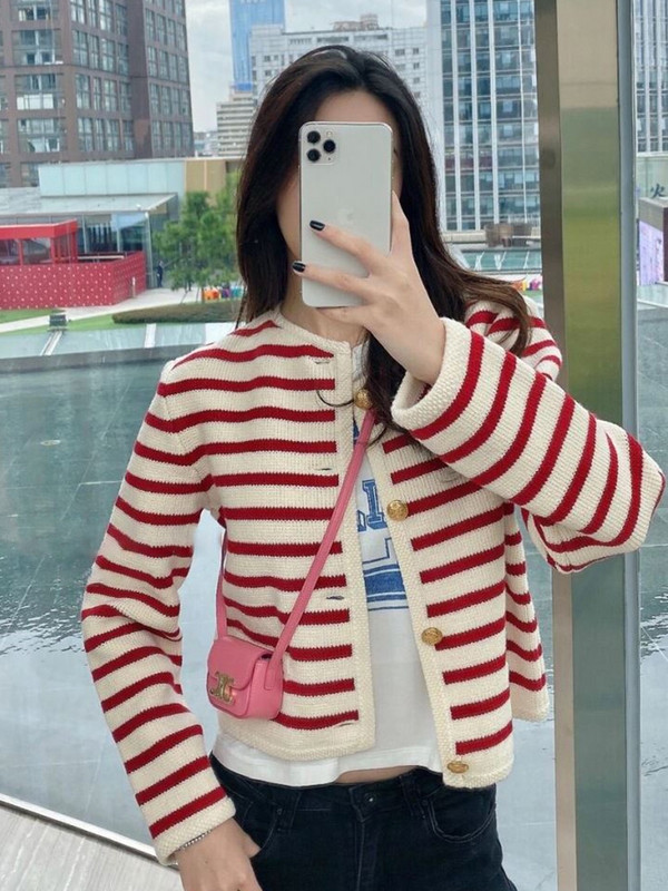 Kardigan Ženski prugasti pleteni jesenski novi, ležerni pulover za lijenost, popularan korejski stil, trendi temperament, ulična odjeća, udoban, rastezljiv