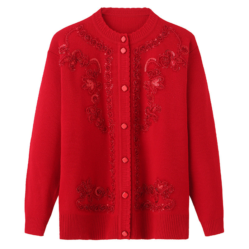 Fdfklak močiutės megztinis, moteriškas megztas megztinis Vidutinio amžiaus pagyvenusios mamos drabužiai pavasario rudeninis ilgomis rankovėmis 4XL