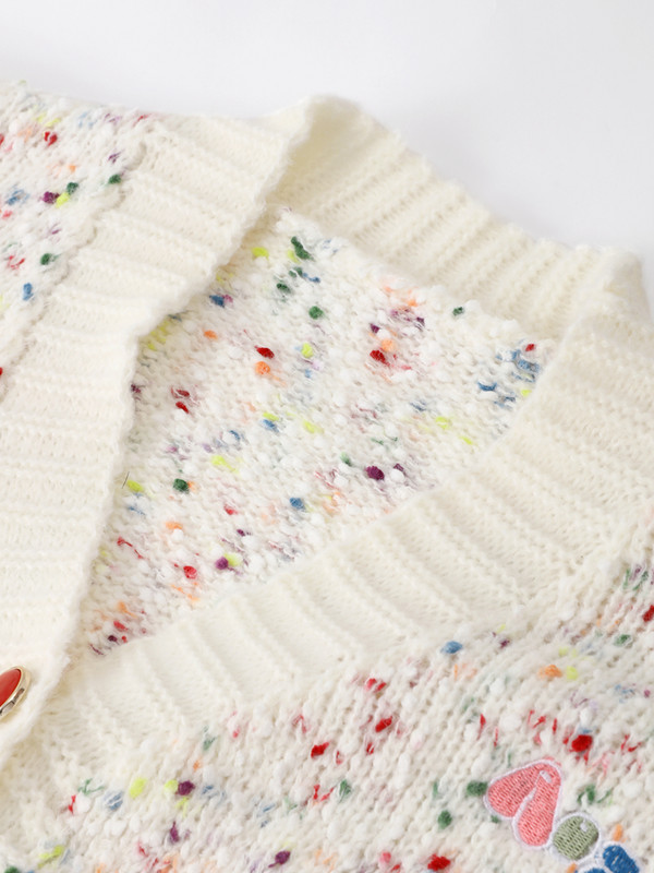 Slatki ženski pulover s ispisom točkica u boji, tanak kardigan s puf rukavima s V-izrezom, jesenski pleteni dizajn u boji, ženski pleteni kaput