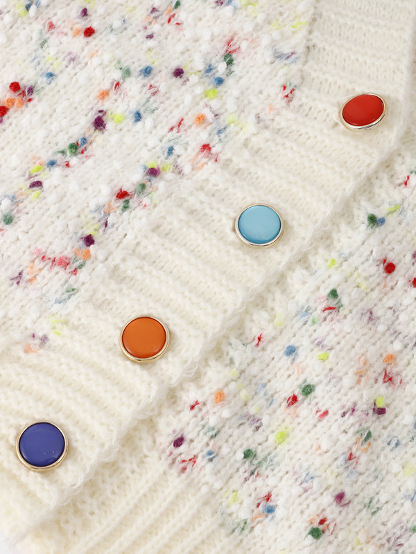 Slatki ženski pulover s ispisom točkica u boji, tanak kardigan s puf rukavima s V-izrezom, jesenski pleteni dizajn u boji, ženski pleteni kaput