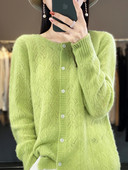 Fashion Hollow Out Kvaliteetsed naiste kampsunid 100% puhtast meriinovillast Naiste riided Kevad sügisene kaelusega kardigan kudum