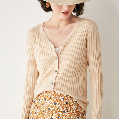 2023 Φθινοπωρινό Χειμώνα Γυναικείο πουλόβερ Ζακέτες με V λαιμόκοψη μονό στήθος, λεπτή εφαρμογή Stretch πλεκτά μπλουζάκια μασίφ ζακέτα με κάτω μέρος