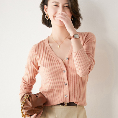 2023 Φθινοπωρινό Χειμώνα Γυναικείο πουλόβερ Ζακέτες με V λαιμόκοψη μονό στήθος, λεπτή εφαρμογή Stretch πλεκτά μπλουζάκια μασίφ ζακέτα με κάτω μέρος