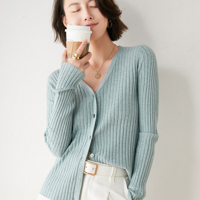 2023 Φθινοπωρινό Χειμώνα Γυναικείο πουλόβερ Ζακέτες με V λαιμόκοψη μονό στήθος, λεπτή εφαρμογή Stretch πλεκτά μπλουζάκια μασίφ ζακέτα με κάτω μέρος