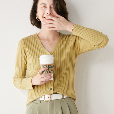 2023 Φθινοπωρινό Χειμώνα Γυναικείο πουλόβερ Ζακέτες με V λαιμόκοψη μονό στήθος, λεπτή εφαρμογή Stretch πλεκτά μπλουζάκια μασίφ ζακέτα με κάτω μέρος