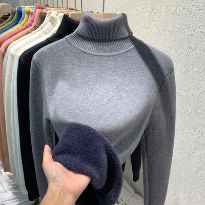 Ühevärviline Turtleneck Plus Velvet Pullover Kampsun Naiste Täiesti sobiv pehme paks kootud kampsun Uus 6 värvi sisemine naiste kampsun