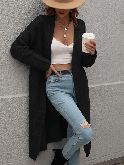 Ženski kaput proljeće/jesen Novi O-izrez Jednobojni široki dugi kardigan Pletena jakna Spojeni traf Elegantni džemperi Ženski