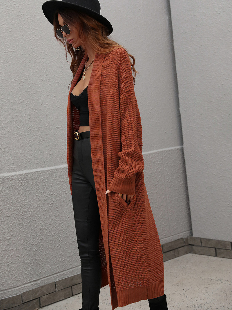 Ženski kaput proljeće/jesen Novi O-izrez Jednobojni široki dugi kardigan Pletena jakna Spojeni traf Elegantni džemperi Ženski