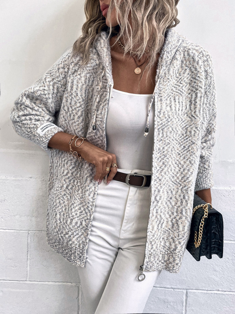 Jesen/zima Ženska odjeća Novi ležerni pulover s kapuljačom s V-izrezom i kontrastnim bojama, široki kroj, debele vučne uzice, ležerni pulover