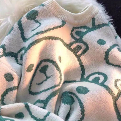 Crtani zec Y2k Harajuku kawaii retro slatki pulover s okruglim izrezom s uzorkom pletene tople labave prekomjerne ženske majice