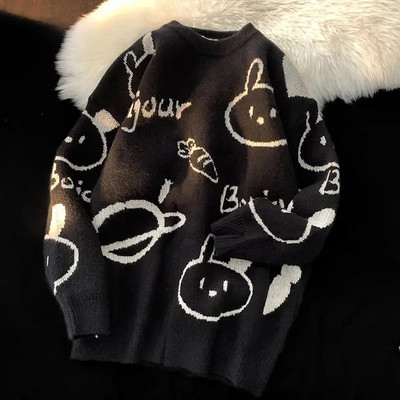 Crtani zec Y2k Harajuku kawaii retro slatki pulover s okruglim izrezom s uzorkom pletene tople labave prekomjerne ženske majice