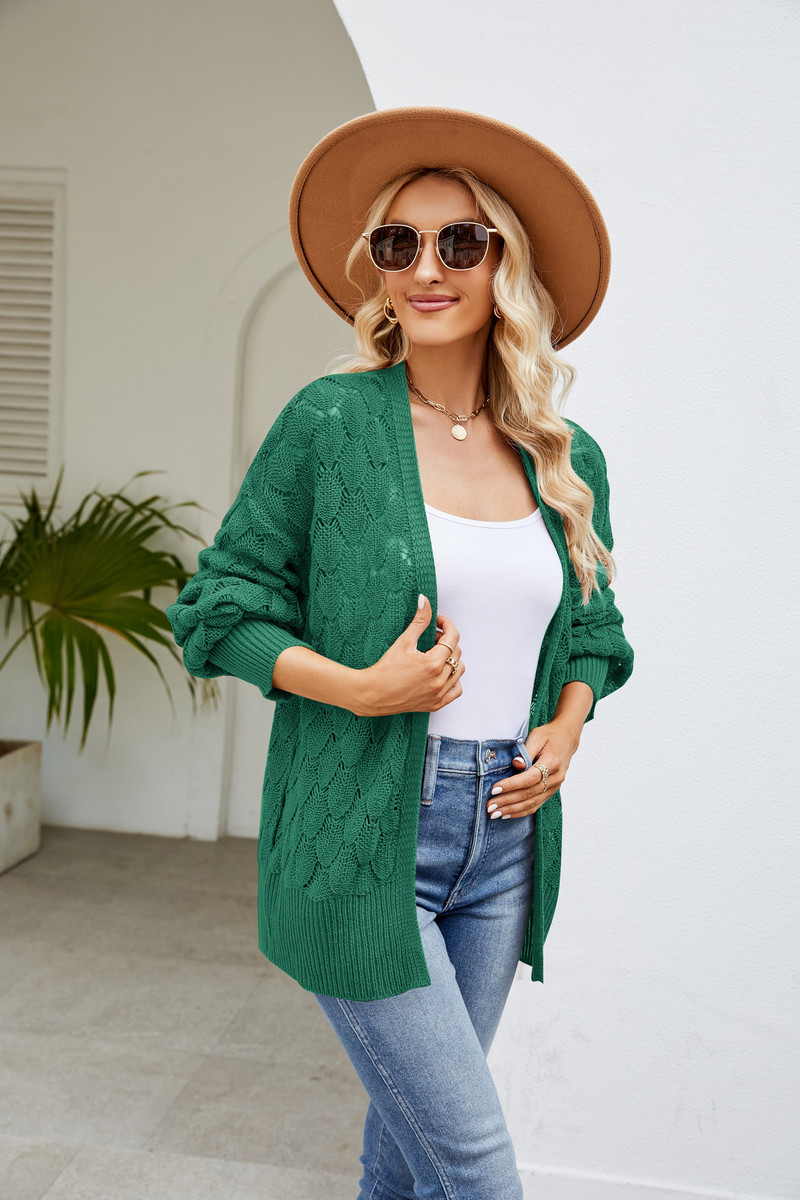 Jesenski/zimski kardigan džemper kaput Akrilni jednobojni lanternasti rukavi izdubljeni labava ležerna ženska odjeća Traf