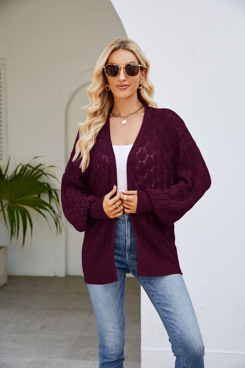 Jesenski/zimski kardigan džemper kaput Akrilni jednobojni lanternasti rukavi izdubljeni labava ležerna ženska odjeća Traf