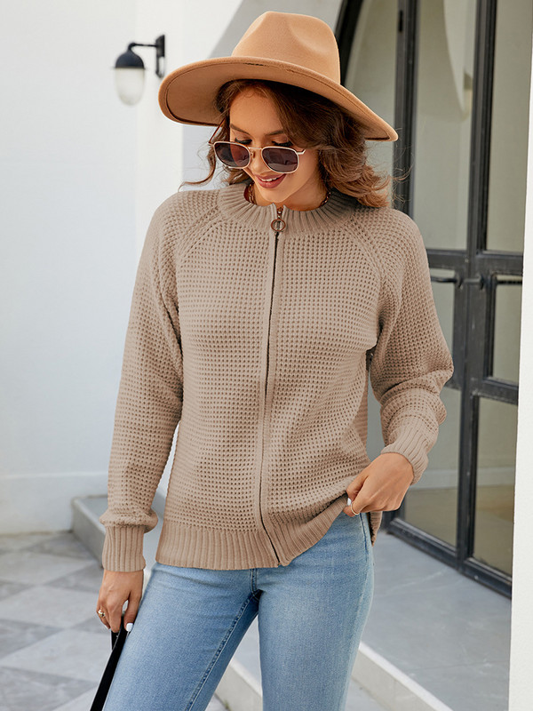 Pulover s kardiganom Ženska jednobojna jakna s patentnim zatvaračima, jednobojnim poliesterskim izrezom Jesen/zima Novi ležerni široki kardigani Pletiva Traf