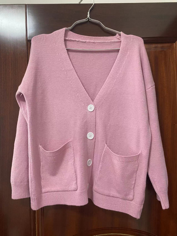 Nou de înaltă calitate pentru femei, buzunare mari, nasturi, haină cu decolteu în V, tricotată, cardigan, largi, mânecă lanternă, pulover coreean pentru femei