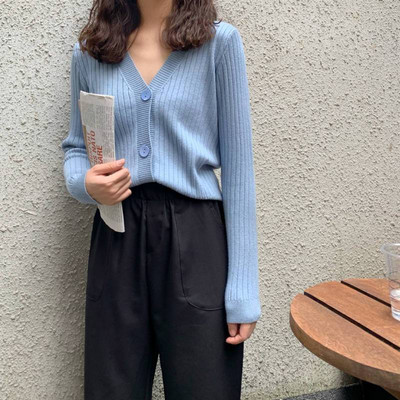 Novi visokokvalitetni ženski široki kaput s V-izrezom, majice dugih rukava Preveliki pleteni kratki džemper s gumbima Mekani jednobojni skraćeni kardigan