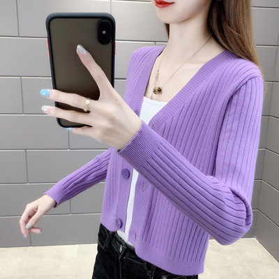 Novi visokokvalitetni ženski široki kaput s V-izrezom, majice dugih rukava Preveliki pleteni kratki džemper s gumbima Mekani jednobojni skraćeni kardigan