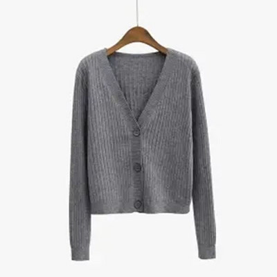 Novi visokokvalitetni ženski široki kaput s V-izrezom, majice dugih rukava Preveliki pleteni kratki džemper s gumbima Mekani jednobojni skraćeni kardigan