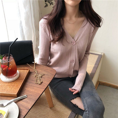 Novi visokokvalitetni ženski široki kaput s V-izrezom, majice dugih rukava Preveliki pleteni kratki džemper s gumbima Mekani jednobojni skraćeni kardigan