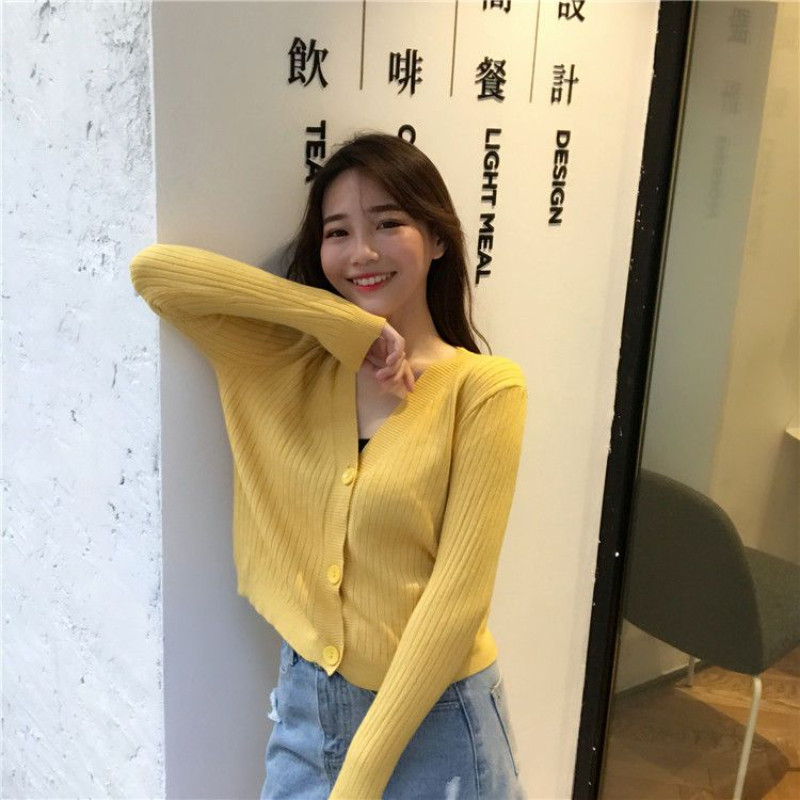 Novi visokokvalitetni ženski široki kaput s V-izrezom, majice dugih rukava Preveliki pleteni kratki džemper s gumbima Mekani jednobojni skraćeni kardigan