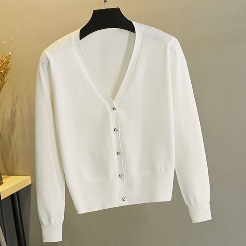 Novi mali proljetni i jesenski tanki džemper Kratki kaput sa šalom Svestrana suknja Top Korejski modni uski pleteni kardigan s V-izrezom