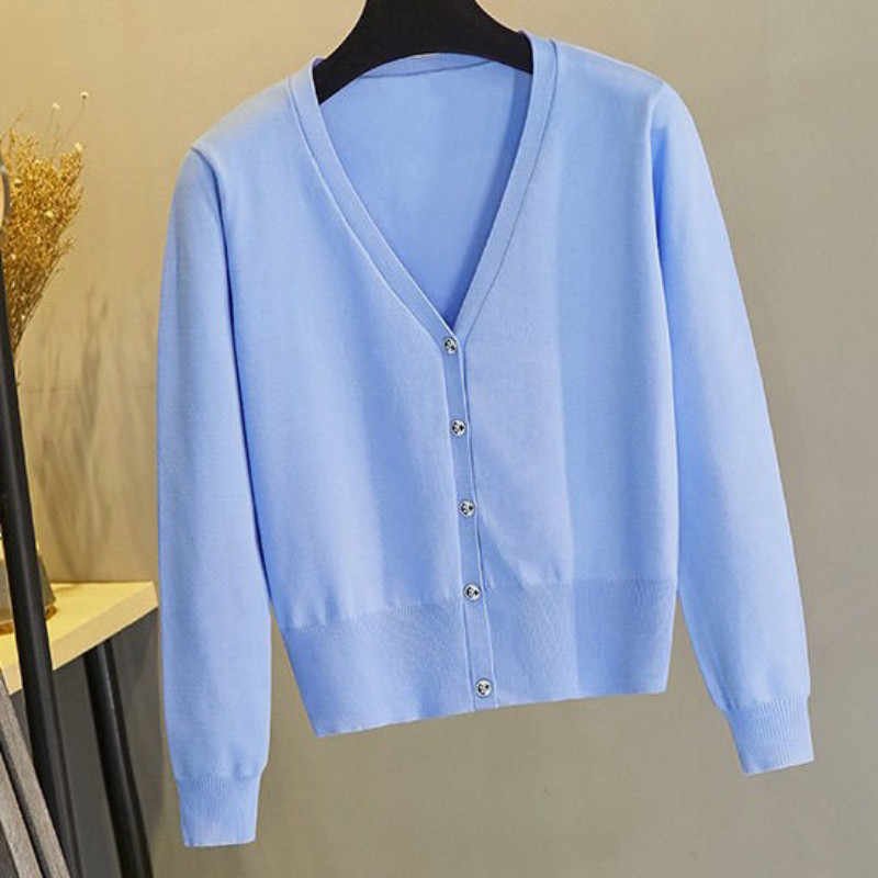 Novi mali proljetni i jesenski tanki džemper Kratki kaput sa šalom Svestrana suknja Top Korejski modni uski pleteni kardigan s V-izrezom