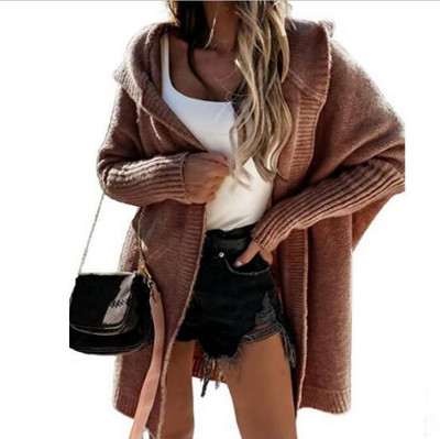 Hosszú kapucnis női kardigán, egyszínű fonat, kötött felsőkabát, női pulóverek kabát Plus