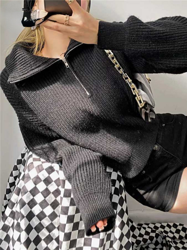 Moteriški megztiniai su užtrauktuku 2023 m. kietas laisvas megztas ilgomis rankovėmis moteriškas megztinis šiltas rudens/žiemos negabaritinis moteriškas megztinis