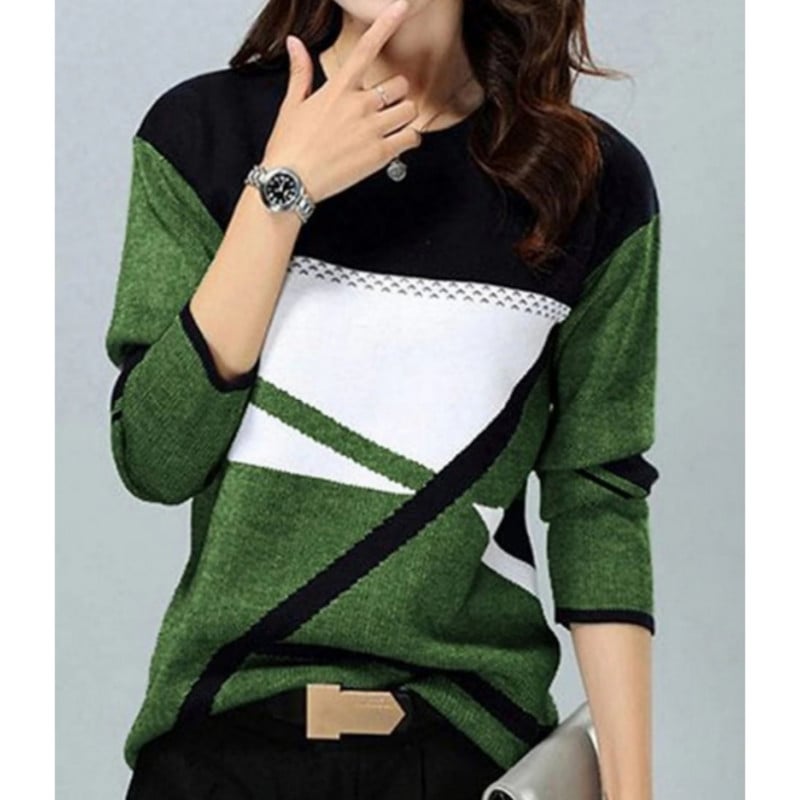 Ženska zimska pamučna majica s geometrijskim kontrastom, široke majice s otisnutim dugim rukavima, gornji dio, proljeće, jesen, elegantne ženske majice S-5XL