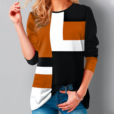 Ženske zimske široke majice dugih rukava s dugmićima i dugim otisnutim kontrastom Proljeće Jesen Elegantne ženske majice S-5XL