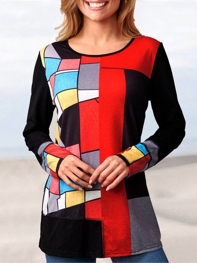 Ženske zimske široke majice dugih rukava s dugmićima i dugim otisnutim kontrastom Proljeće Jesen Elegantne ženske majice S-5XL