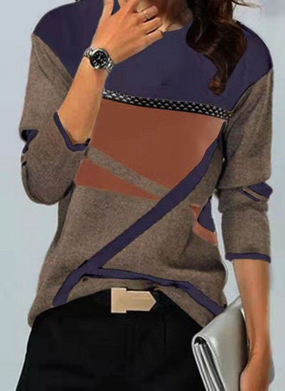 Ženske zimske široke majice dugih rukava s dugmićima i dugim otisnutim kontrastom Proljeće Jesen Elegantne ženske majice S-5XL