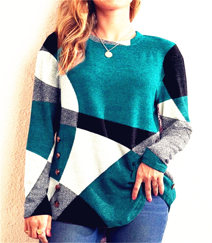 Ženske zimske široke majice dugih rukava s dugmićima i dugim otisnutim kontrastom Proljeće Jesen Elegantne ženske majice S-5XL