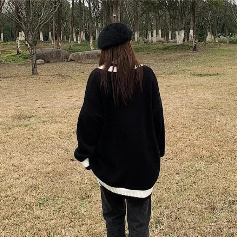 Deeptown korejski crni pleteni džemper džemper Ženske prevelike modne jednoredne pletene jakne Jesenski džemper