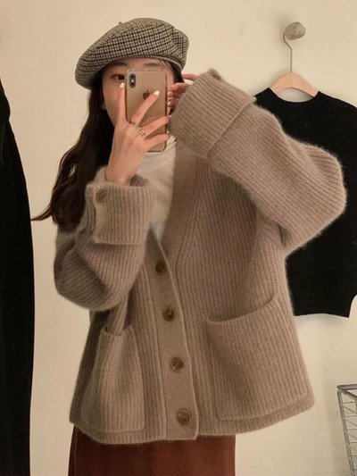 Jesenski kardigan s džepovima, ženski, 5 boja, novi, nježni, jednobojni, jednostavni, korejski Ins, modni za mlade djevojke, udobni, opušteni, vintage slatki