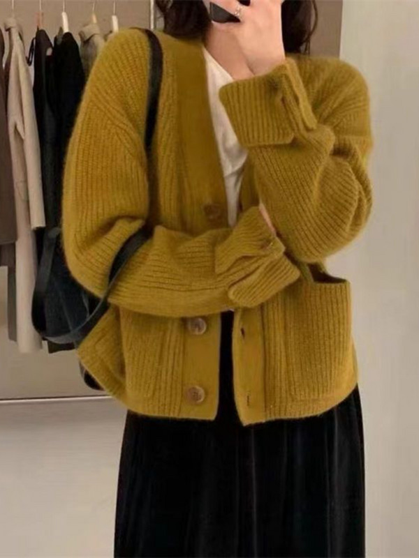 Jesenski kardigan s džepovima, ženski, 5 boja, novi, nježni, jednobojni, jednostavni, korejski Ins, modni za mlade djevojke, udobni, opušteni, vintage slatki