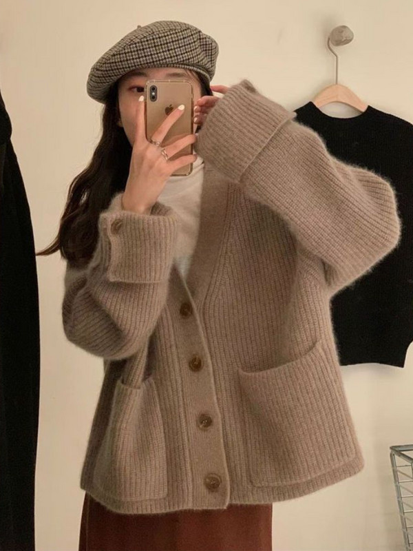 Jesenski kardigan s džepovima, ženski, 5 boja, novi, nježni, jednobojni, jednostavni, korejski Ins, modni za mlade djevojke, udobni, opušteni, vintage slatki