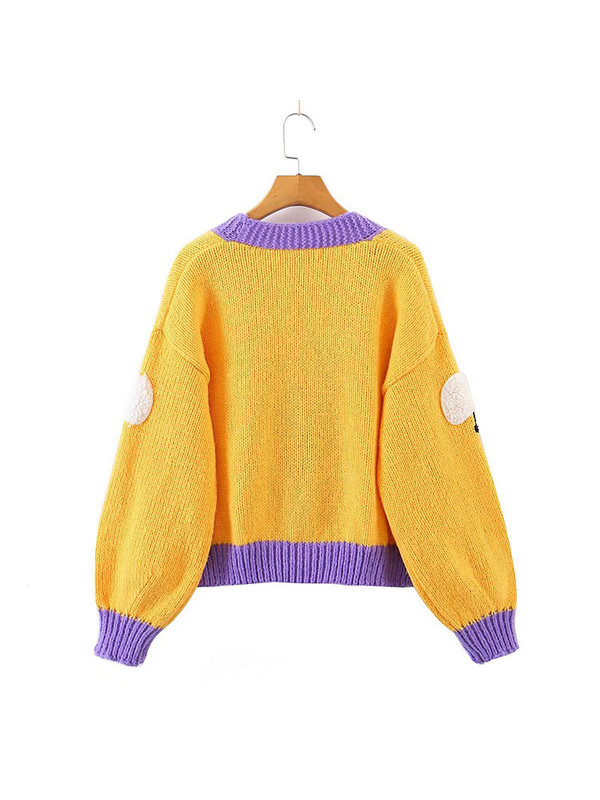 Ženski modni džemper s v-izrezom s jednim kopčanjem i dugim rukavima, ženski kawaii džemper s printom ovaca, kardigani