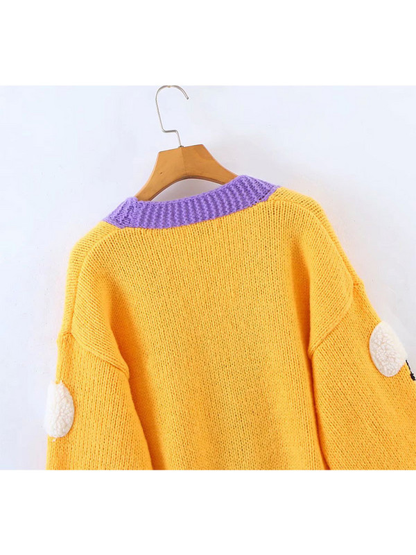 Ženski modni džemper s v-izrezom s jednim kopčanjem i dugim rukavima, ženski kawaii džemper s printom ovaca, kardigani