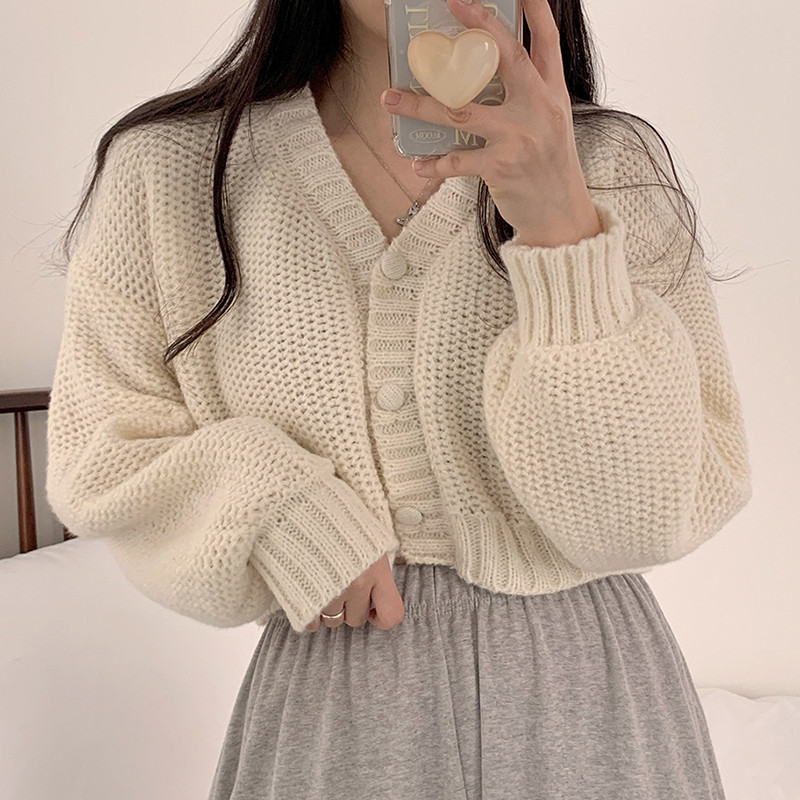 Laisvas megztinis, moteriškas korėjietiškos mados laisvalaikio vienspalvis mezginys, moteriškas megztinis su V kaklu ilgomis rankovėmis, vienaeilis apkarpytas viršutinis moteriškas