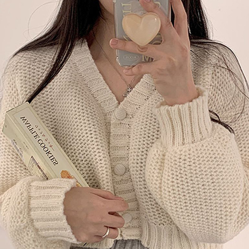 Laisvas megztinis, moteriškas korėjietiškos mados laisvalaikio vienspalvis mezginys, moteriškas megztinis su V kaklu ilgomis rankovėmis, vienaeilis apkarpytas viršutinis moteriškas