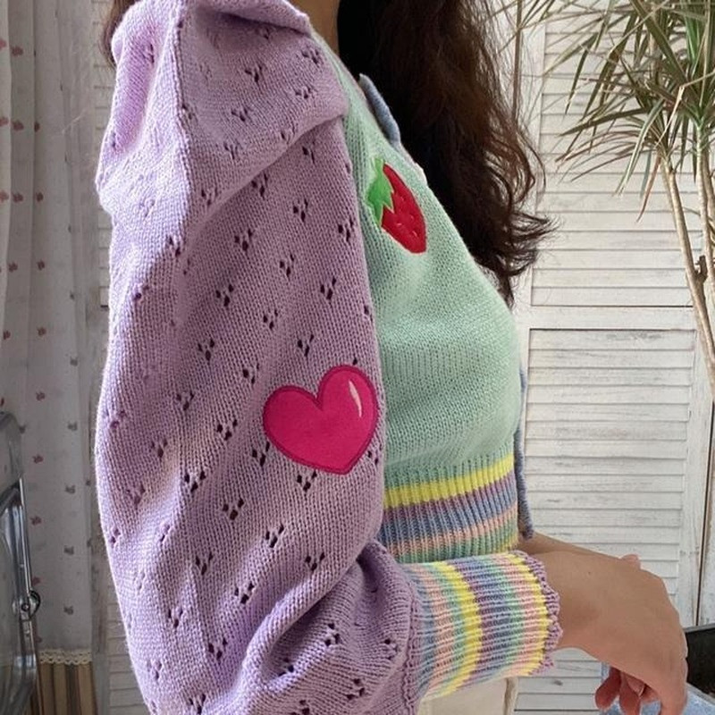 Ζακέτα Γυναικεία Φθινοπωρινή Νέο Πλεκτό Πλεκτό Πλεκτό Πουλόβερ με Κέντημα με Κεράσι, Σέξι Σχέδιο Δεκαετία του `90