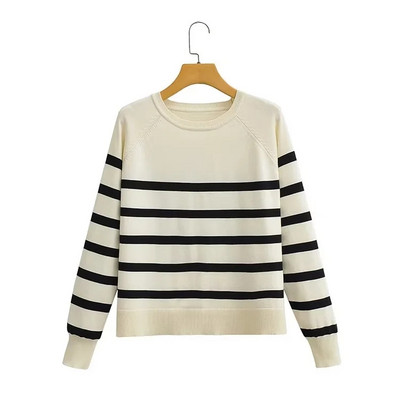 TRAF 2023 Ženski jesenski pulover, modni prugasti pulover s printom, pleteni pulover s dugim rukavima i O-izrezom, široki kauzalni pulover s pletenim vrhovima