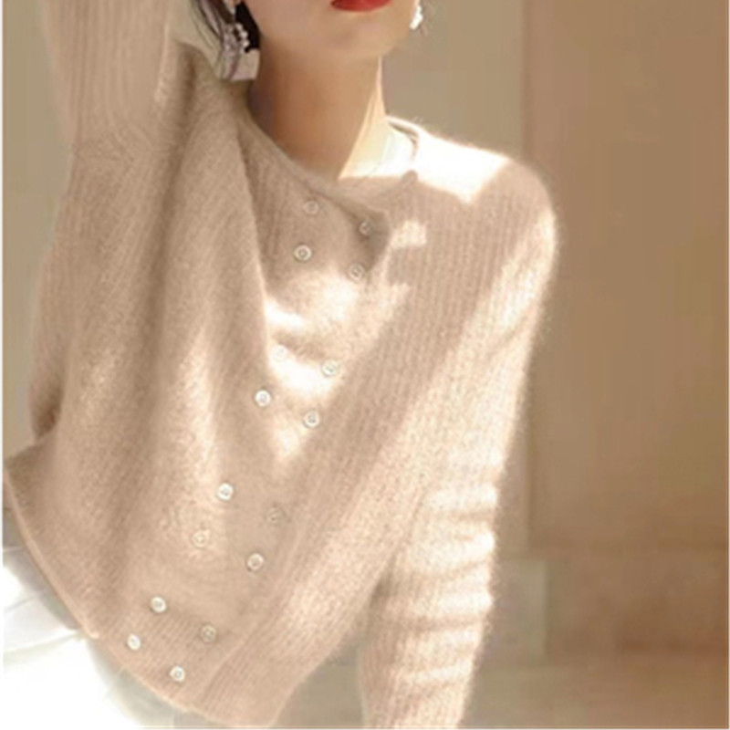 Limiguyue Pleteni kardigani s dvostrukim kopčanjem Plavi ženski gornji dijelovi Ležerni džemperi s O-izrezom Francuska jesen zima Meka široka gornja odjeća