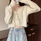 Lucyever Elegantna košulja Kardigani Džemper Ženski novi jesen 2023. V izrez Pleteni džemperi Jednobojni uski kardigan dugih rukava